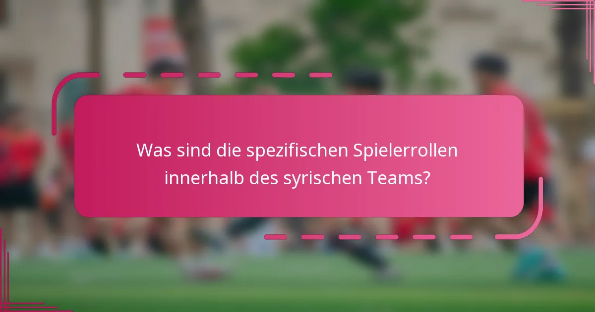 Was sind die spezifischen Spielerrollen innerhalb des syrischen Teams?