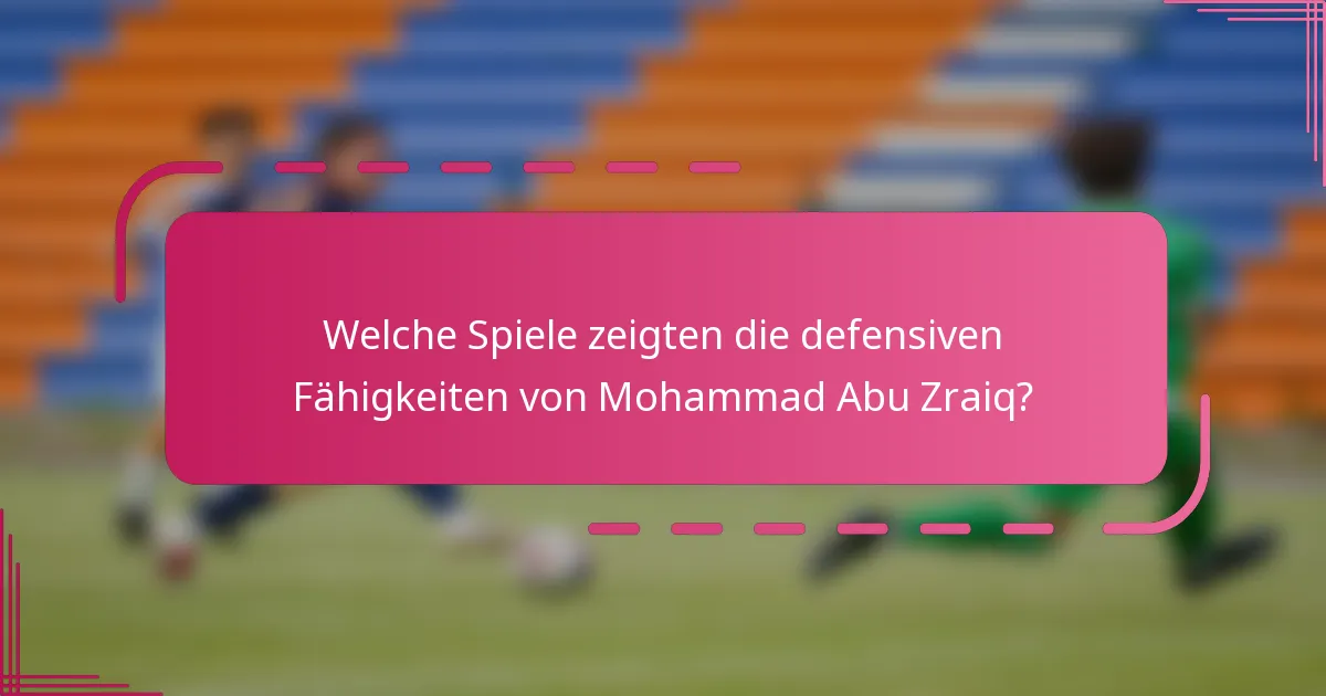 Welche Spiele zeigten die defensiven Fähigkeiten von Mohammad Abu Zraiq?